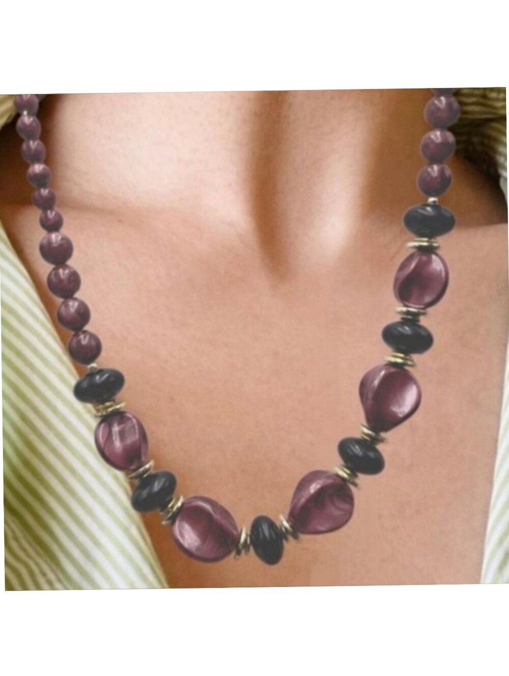 Magenta Haze, Black, and Gold Beads Fashion Statement Necklace
